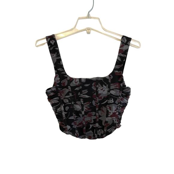 Free People Galaxy Corset Tank Top Size Small Mesh Black Gray Floral Cropped NWT - Picture 1 of 11